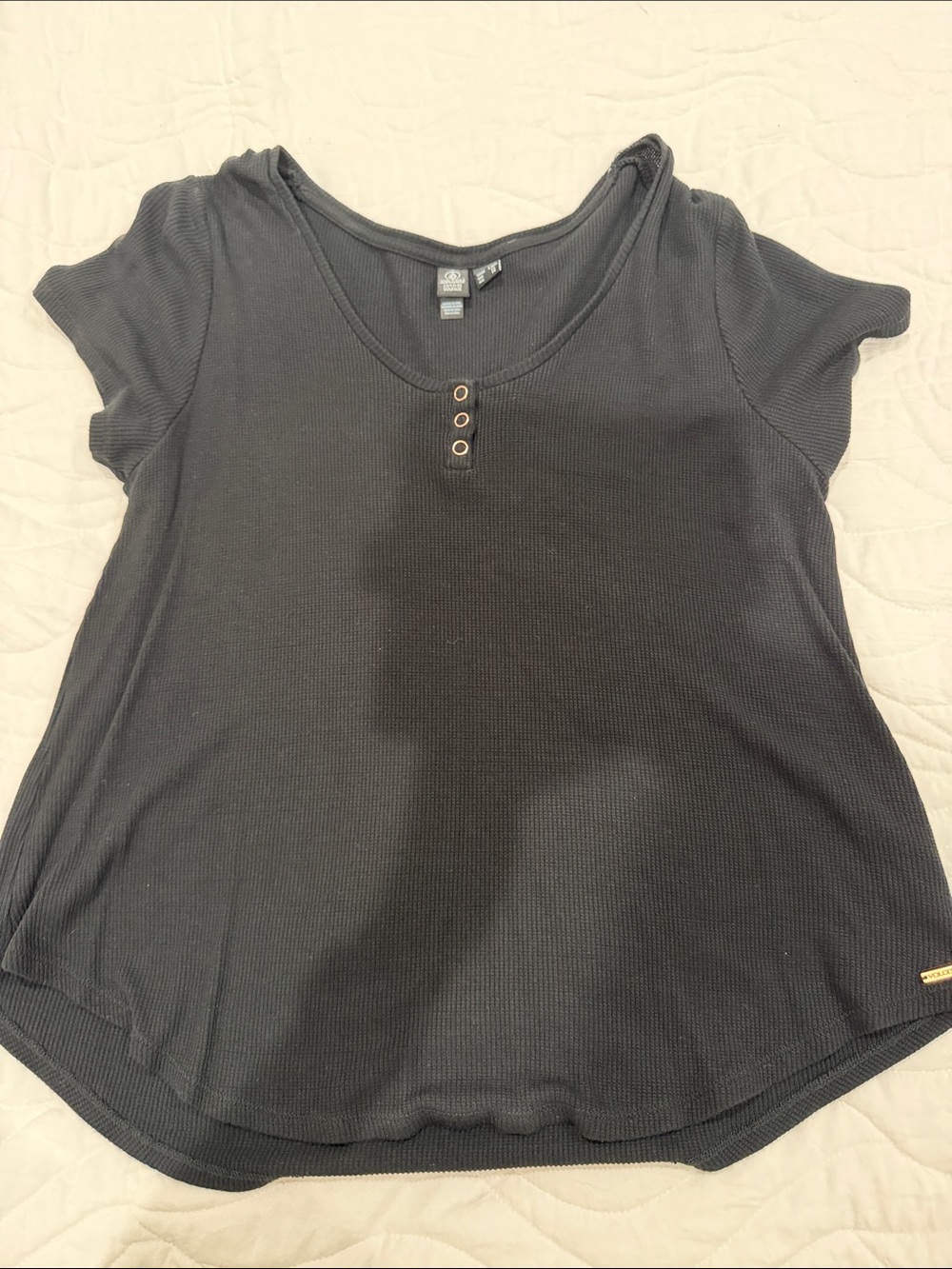 Volcom Black Ribbed Short Sleeve Henley Top
